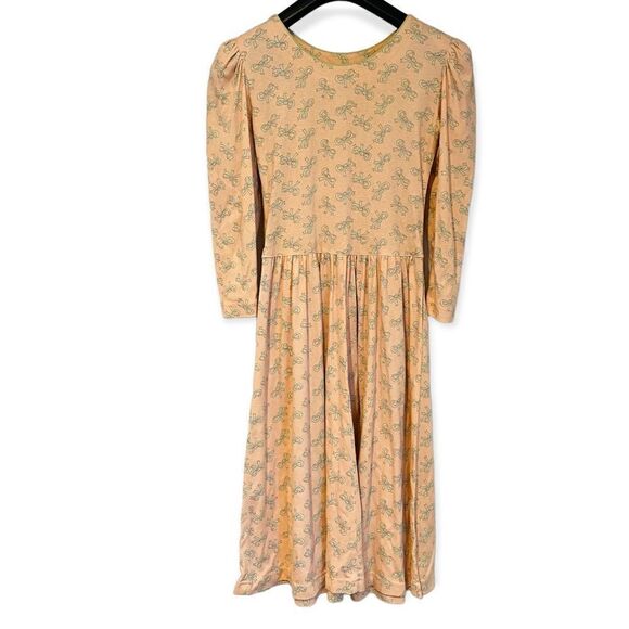 Vintage Petite Lanz Bow Print Pullover Puff Sleeve Dress w/ Pockets Size 6 - Picture 3 of 5